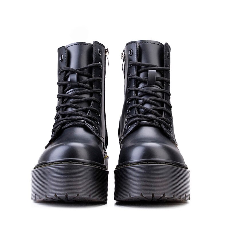 Stiefeletten Frauen 2020 Winter Hohe Plattform Dicken Heels Chunky für Plattform Stiefel Flache Schuhe Herbst Punk Leder Motorrad Boot – Bild 3