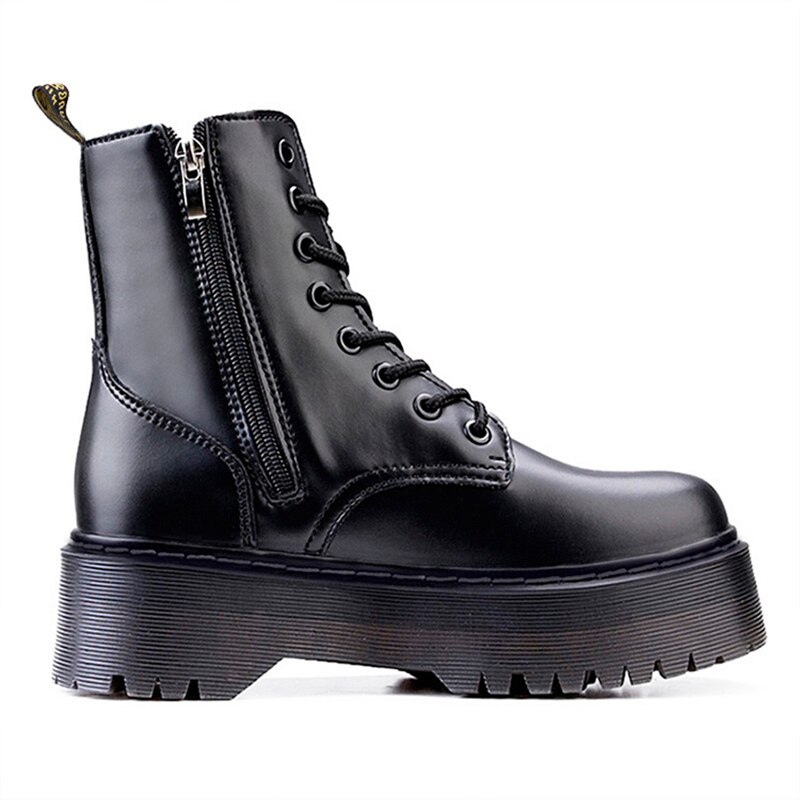 Stiefeletten Frauen 2020 Winter Hohe Plattform Dicken Heels Chunky für Plattform Stiefel Flache Schuhe Herbst Punk Leder Motorrad Boot – Bild 4