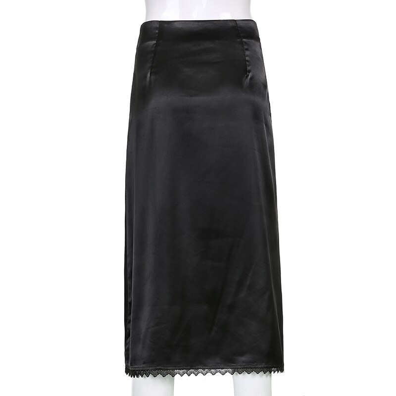 Sweetown Schwarz Goth Ästhetischen Rock Frau Spitze Trim Hohe Taille E Mädchen Midi Röcke Frauen Punk Dark Wissenschaft Y2K Gothic kleidung – Bild 5