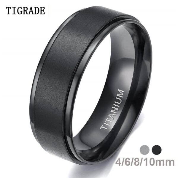 Tigrade 4/6/8/10mm Schwarz Titan Ring Mann Gebürstet Hochzeit Band Frauen Engagement Ringe Silber farbe Bague Femme anneau bijoux