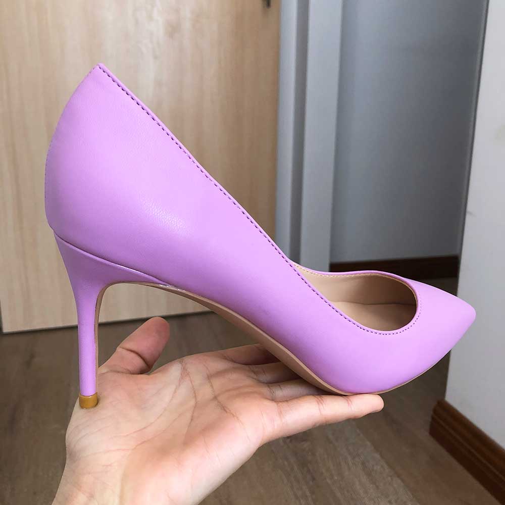 Tikicup Solide Ligh Lila Matte Frauen Stiletto High Heels OL Formales Kleid Pumps Elegante Damen Hochzeit Schuhe Plus Größe 43 44 45 – Bild 2