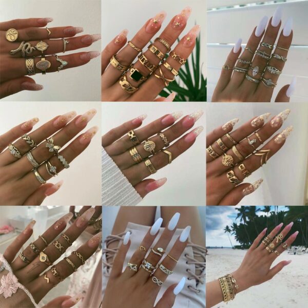 Tocona 30 Stil Boho Geometrische Gold Ringe für Frauen Shiny Kristall Stein Schmetterling Schlange Schnitzen Blume Lettter Hochzeit Ringe