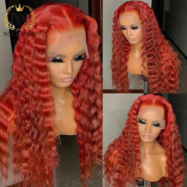Topnormantic Rot Farbe 13x4 Spitze Front Menschliches Haar Perücken Preplucked Remy Brazilian Tiefe Welle Menschliches Haar Verschluss Perücke für Frauen