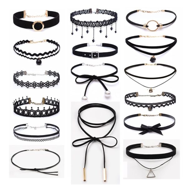 Trendy Choker Halskette Schwarz Spitze Samt Streifen Neue Frau Kragen Partei Schmuck Hals Zubehör Colliers Schlüsselbein Kette Halskette