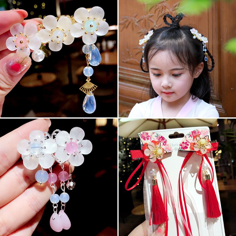 UNGEZÄHMTEN 1pc/2 stücke Der Antike Chinesische Haarnadeln Mädchen Blumen Haar Kamm Clip Quaste Haar Pins Kinder Baby Headwear haar Zubehör – Bild 3