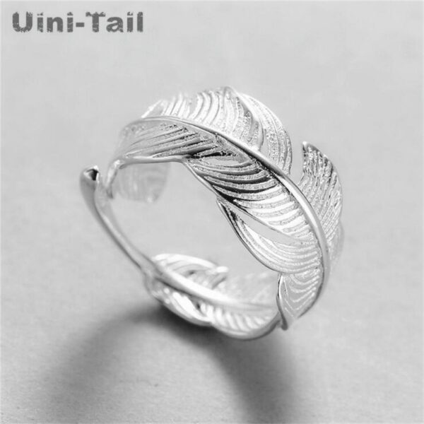 Uini-Schwanz 2018 heißer neue 925 sterling silber open feder ring einstellbare größe mädchen schmuck mode flut fluss hohe qualität schmuck