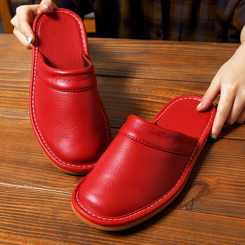 Unisex plus größe 43 44 leder hausschuhe hause bequeme schuhe frauen marke klassische hausschuhe 2021 – Bild 5