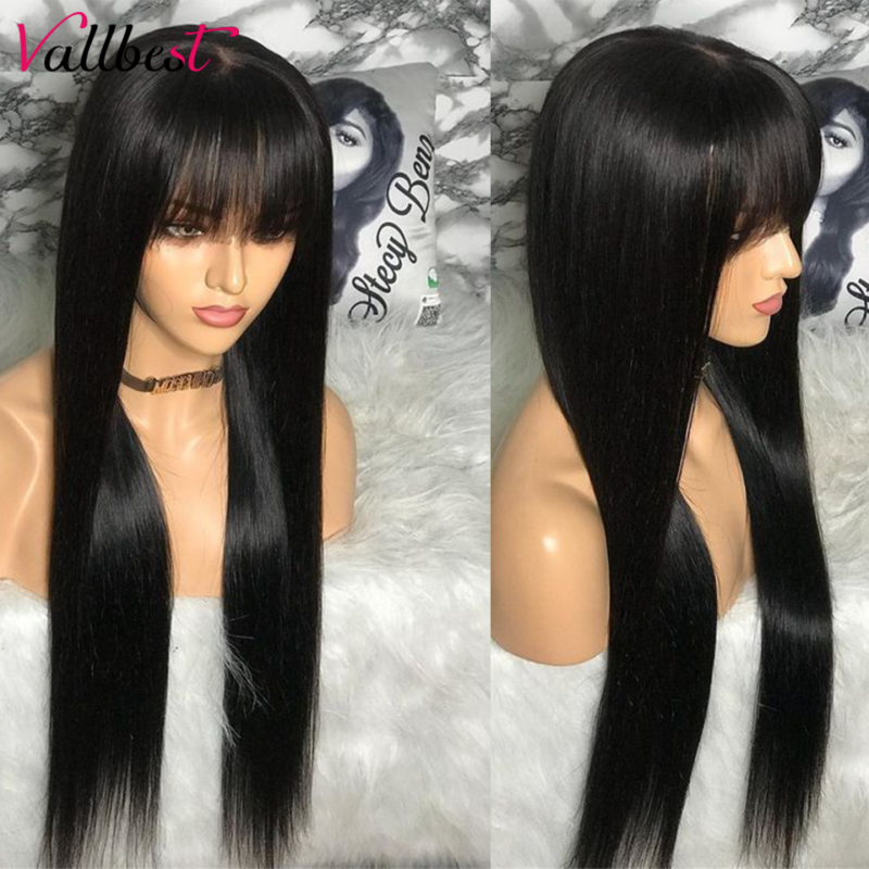 Vallbest Gerade Menschliches Haar Perücken Mit Pony Volle Maschine Made Perücken 100% Menschliches Haar Brasilianische Remy Haar Keine Spitze Perücken für Frauen – Bild 2