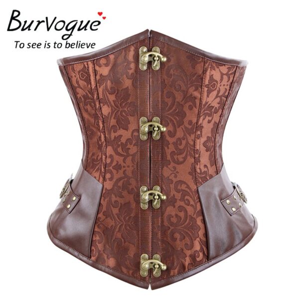 Verkaufs-burvogue Steampunk Korsett Braun Schwarz Stahl Knochen Unterbrust Korsetts Dobby Mieder Sexy Taille Schlank Bustiers Taille Cincher korsett