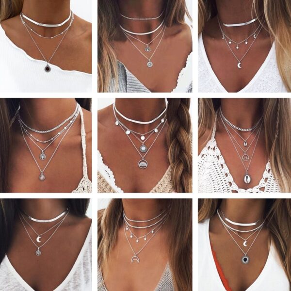 Vintage Multi Schicht Wasser Tröpfchen Kristall Mond Elefanten Blumen Kette Halsketten für Frauen Böhmischen Shell Sterne Anhänger Schmuck