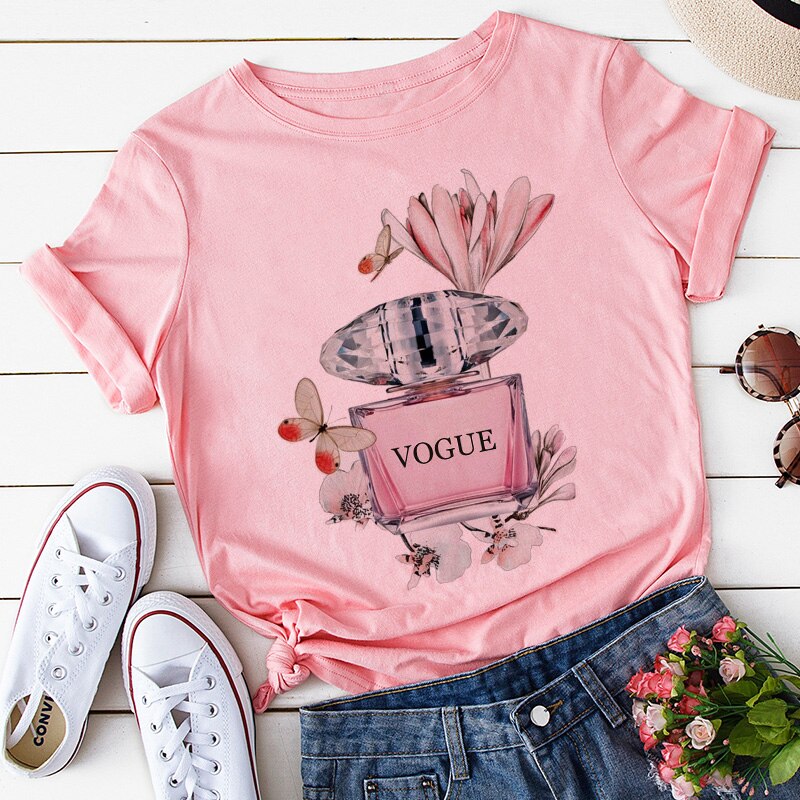 Vogue Parfüm Vase Weiß T Shirt Frauen Neue Sommer Blume Kurzarm Dame Tops T-shirt Damen Frauen Grafik Weibliche T t-Shirt – Bild 4