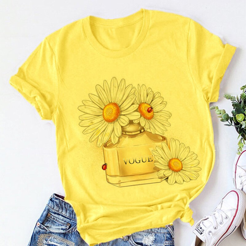 Vogue Parfüm Vase Weiß T Shirt Frauen Neue Sommer Blume Kurzarm Dame Tops T-shirt Damen Frauen Grafik Weibliche T t-Shirt – Bild 5
