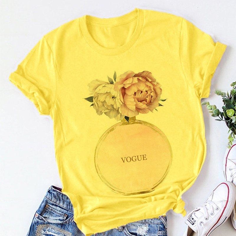 Vogue Parfüm Vase Weiß T Shirt Frauen Neue Sommer Blume Kurzarm Dame Tops T-shirt Damen Frauen Grafik Weibliche T t-Shirt – Bild 6