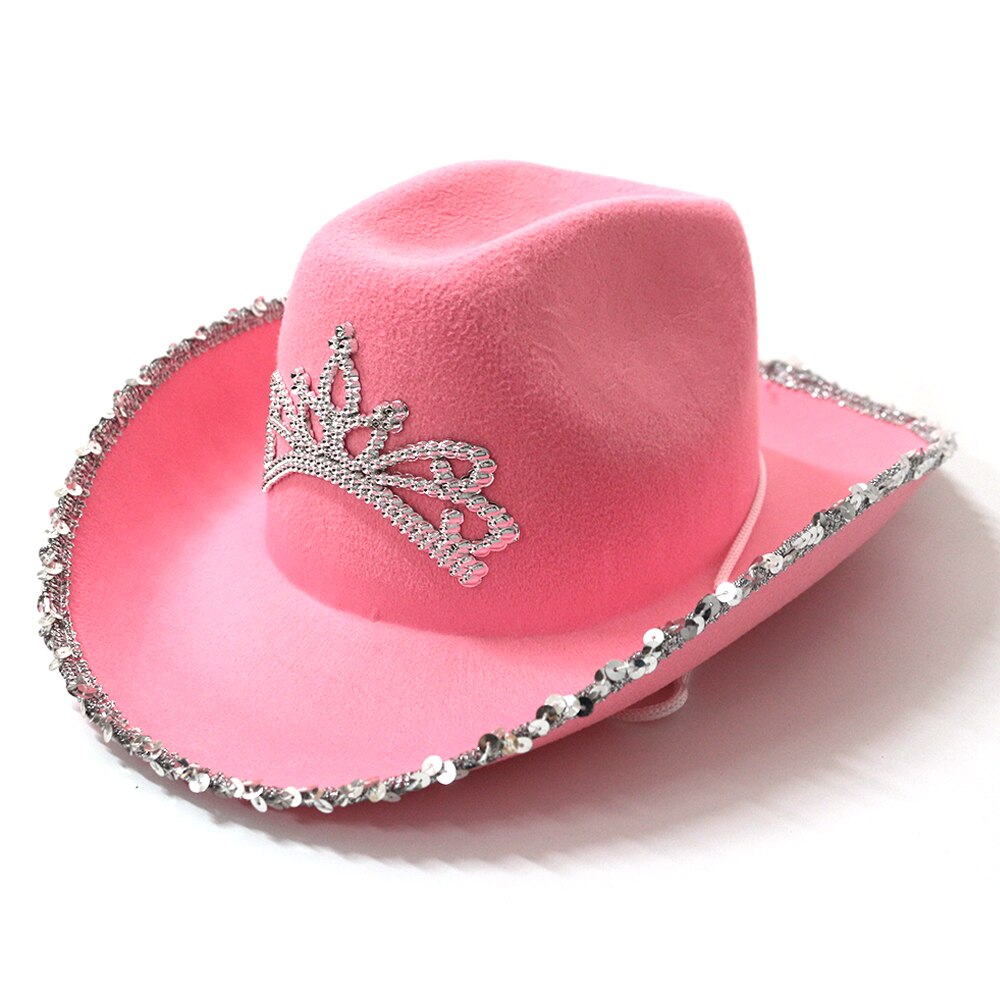 Westlichen Stil Tiara Cowgirl Hut für Frauen Mädchen Rosa Tiara Cowgirl Hut Cowboy Kappe Urlaub Kostüm Party Hut – Bild 2