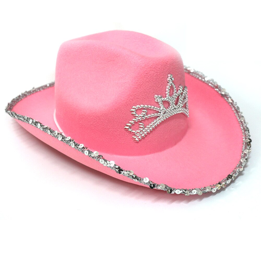 Westlichen Stil Tiara Cowgirl Hut für Frauen Mädchen Rosa Tiara Cowgirl Hut Cowboy Kappe Urlaub Kostüm Party Hut – Bild 3