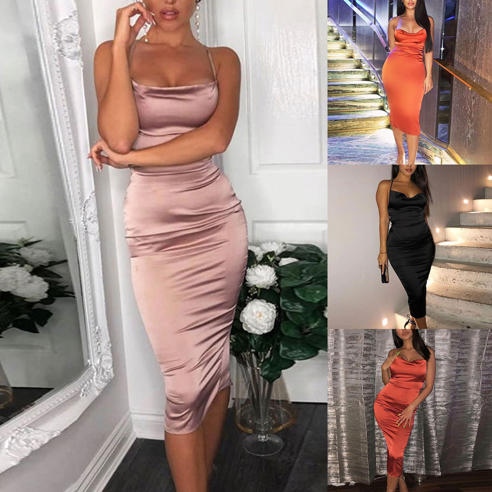 Womail Satin Sling Kleid Sleeveless Backless Sexy Elegante Damen Kleider Frühling Sommer Frauen Streetwear Party Outfits Kleid 2021