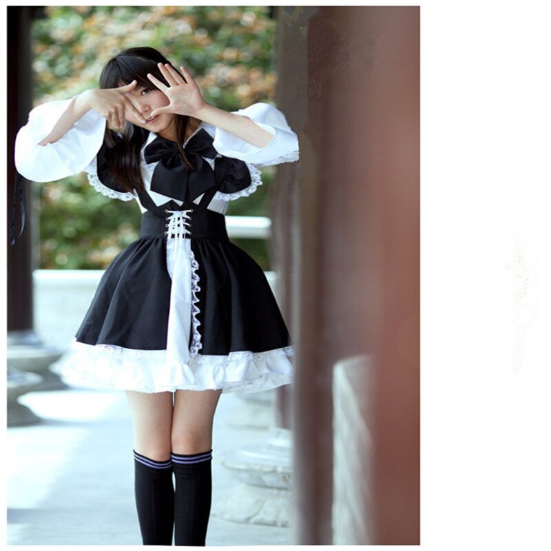 Women Maid Outfit Anime Long Dress Black and White Apron Dress Lolita Dresses Cosplay Costume – Bild 2