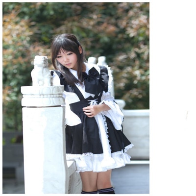 Women Maid Outfit Anime Long Dress Black and White Apron Dress Lolita Dresses Cosplay Costume – Bild 4
