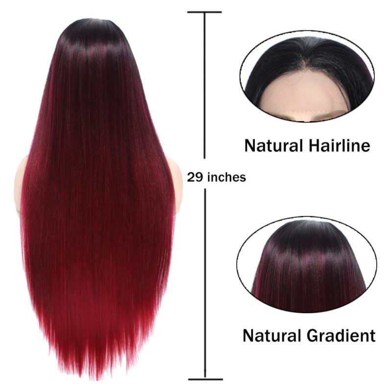X-TRESS Ombre Rote Perücke Synthetische Spitze Front Perücken Für Schwarze Frauen Weichen Roten Wein Lange Gerade Freien Teil Spitze Perücke mit Baby Haar – Bild 2