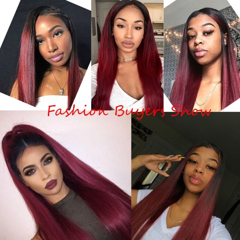 X-TRESS Ombre Rote Perücke Synthetische Spitze Front Perücken Für Schwarze Frauen Weichen Roten Wein Lange Gerade Freien Teil Spitze Perücke mit Baby Haar – Bild 3