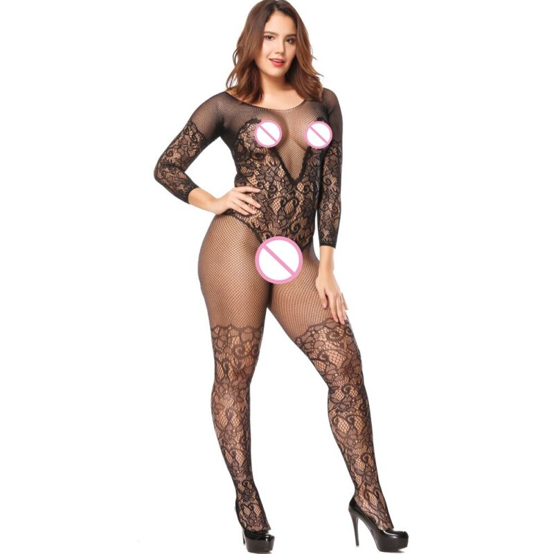 XXXL Schwarz Sexy Bodystockings Frauen-geöffnete Gabelung catsuit Mesh strumpfhosen Dessous Erotische Body Nachtwäsche overall Teddies – Bild 4
