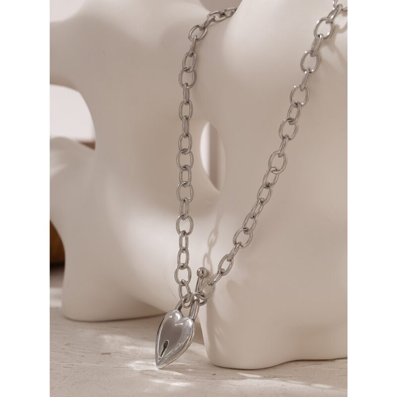 Yhpup Romantische Herz Lock Anhänger Edelstahl Halskette für Frauen Temperament Metall Textur 18 K Überzog Choker Halskette 2021 – Bild 3