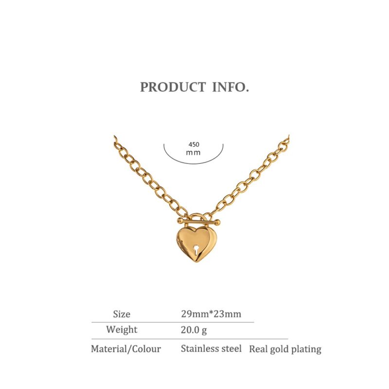 Yhpup Romantische Herz Lock Anhänger Edelstahl Halskette für Frauen Temperament Metall Textur 18 K Überzog Choker Halskette 2021 – Bild 5