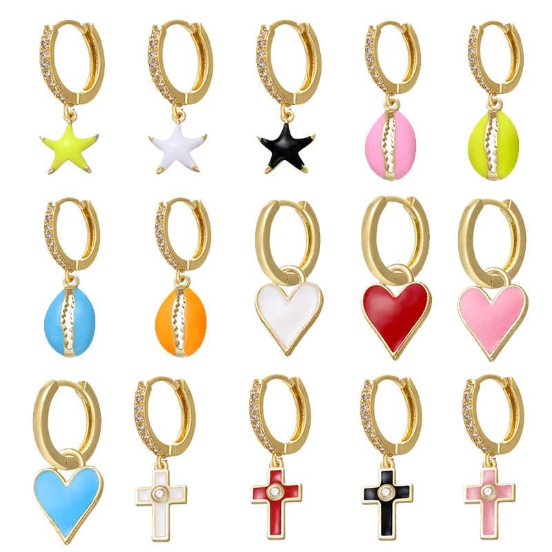 ZHUKOU 1 stück 2020 NEUE kleine hoop ohrringe seestern kreuz charms gold farbe hoop ohrringe für frauen Damen Minimalistischen Schmuck