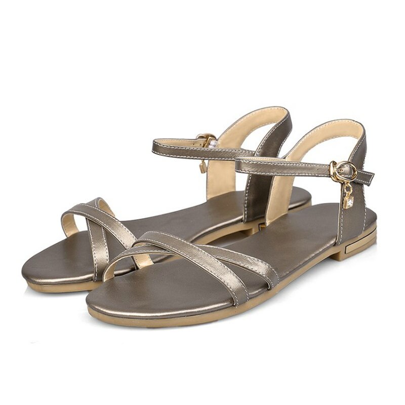 ZawsThia 2020 Sommer Echtem Leder Casual Frau Schuhe Schnalle Frauen Flache Sandalen Große Größe 44 45 46 alias mujer schwarz – Bild 3