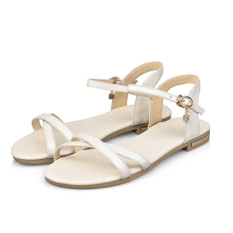 ZawsThia 2020 Sommer Echtem Leder Casual Frau Schuhe Schnalle Frauen Flache Sandalen Große Größe 44 45 46 alias mujer schwarz – Bild 4
