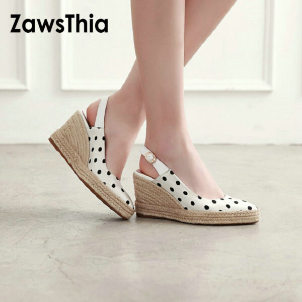 ZawsThia Polka Dot Süße Weibliche Sommer Schuhe Frau Plattform Hanf Pumpt Keil Espadrilles Frauen Slingback Sandalen Große größe 44 43