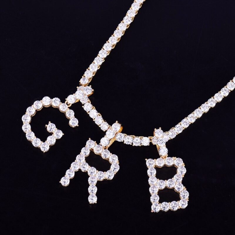 Zirkon Tennis Letters Halsketten & Anhänger Für Männer/Frauen Gold Farbe Mode Hip Hop Schmuck mit 4mm Tennis kette – Bild 5