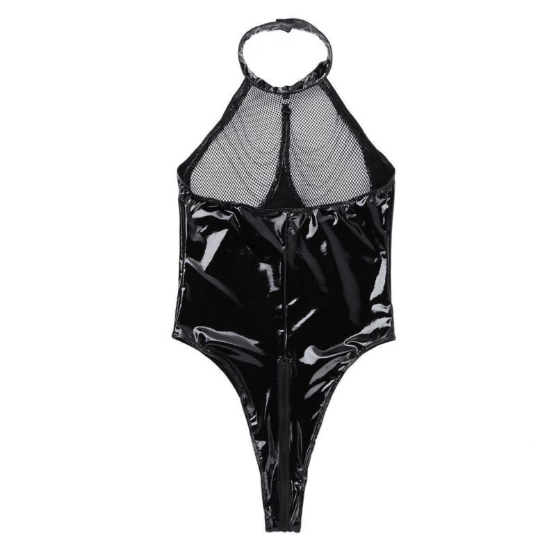 Öffnen Gabelung Zipper Faux Leder Weiblichen Body Sexy Dessous Mesh Transparent Frauen Erotische Unterwäsche Sex Sehen Durch Trikot – Bild 6