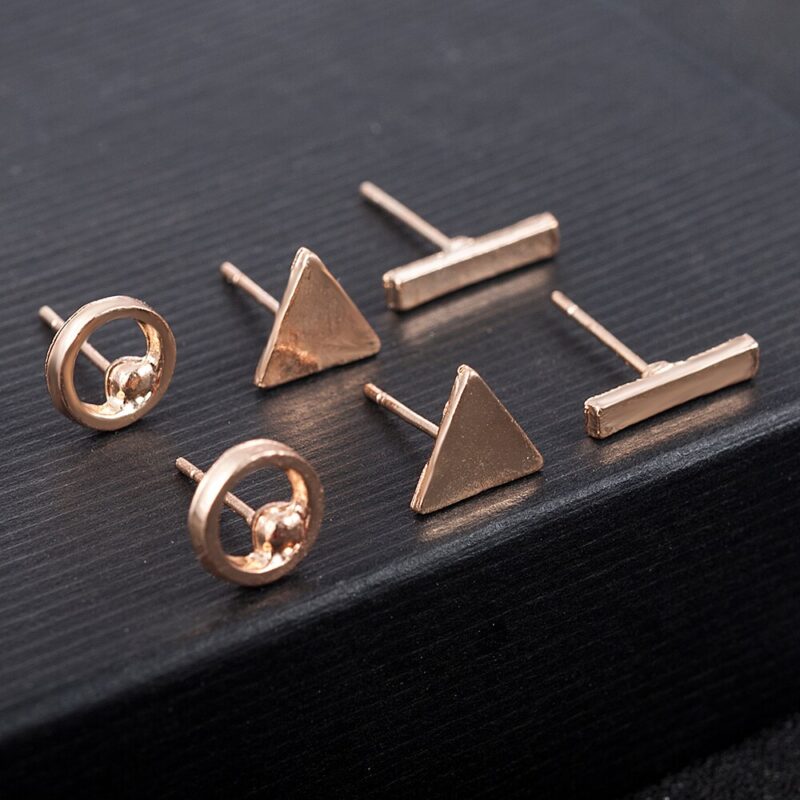2020 fashion Trendy schmuck zubehör 3 teile/satz Frauen Einfache Legierung Cubic runde Triangl Geometrische Förmigen Stud Ohrringe Gold – Bild 3