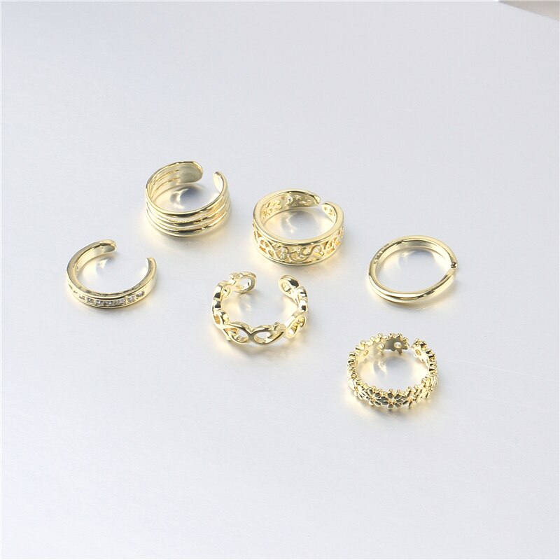 6PCS Einstellbare Kappe Ring für Frauen Mädchen Unteren Knoten Einfache Knuckle Stapelbar Öffnen Schwanz Ring Band Hawaiian Fuß Schmuck – Bild 3