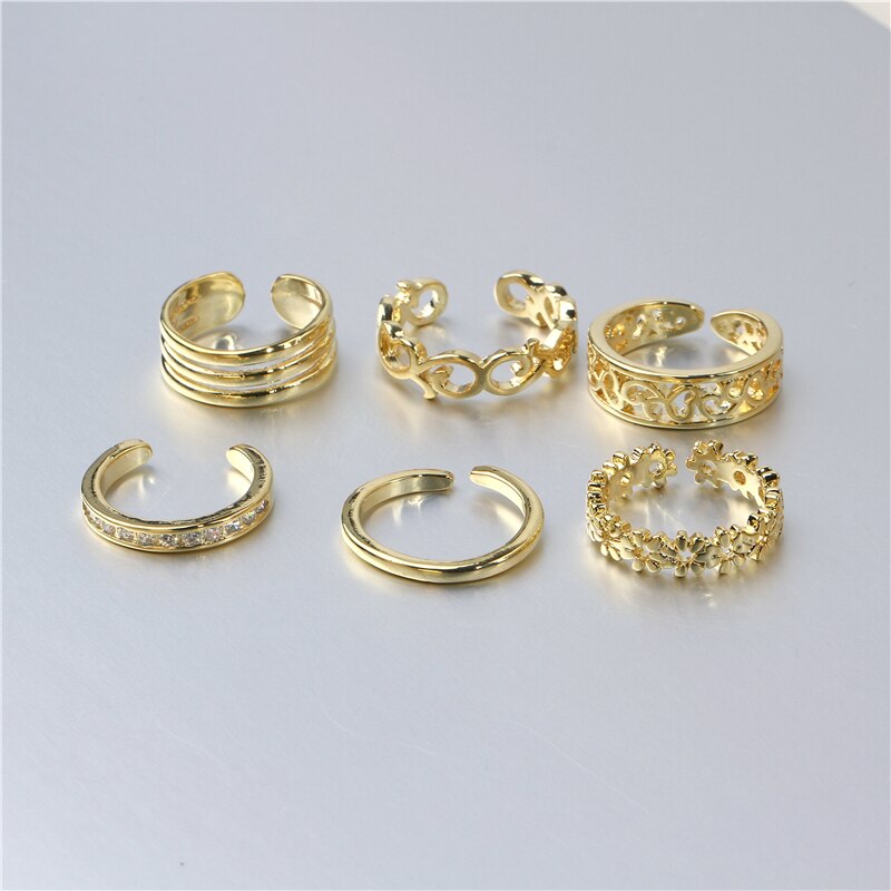 6PCS Einstellbare Kappe Ring für Frauen Mädchen Unteren Knoten Einfache Knuckle Stapelbar Öffnen Schwanz Ring Band Hawaiian Fuß Schmuck – Bild 4
