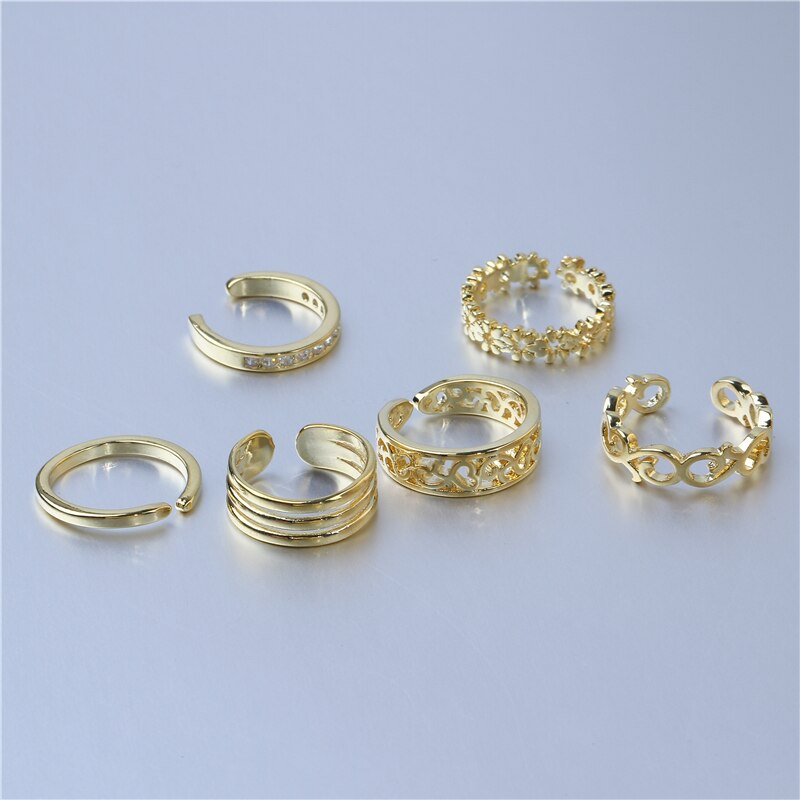 6PCS Einstellbare Kappe Ring für Frauen Mädchen Unteren Knoten Einfache Knuckle Stapelbar Öffnen Schwanz Ring Band Hawaiian Fuß Schmuck – Bild 5