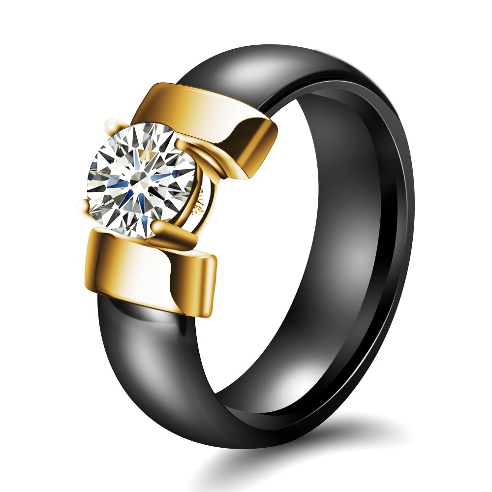 6mm Weiß Schwarz Keramik Ringe Plus Zirkonia Für Frauen Gold Farbe Edelstahl Frauen Hochzeit Ring Engagement Schmuck – Bild 6