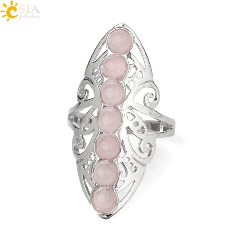 CSJA 7 Chakra Stein Perle Finger Ringe Reiki Balance Meditation Healing Punkt Charme Einstellbare Yoga Hohl Blume Frauen Ring E064 – Bild 5