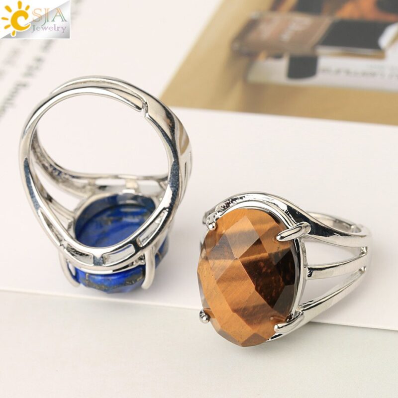 CSJA Ei Form Natürliche Stein Ringe Facetten Cabochon Lila Kristall Lapis Silber Farbe Finger Ring für Frauen Einstellbare G616 – Bild 2