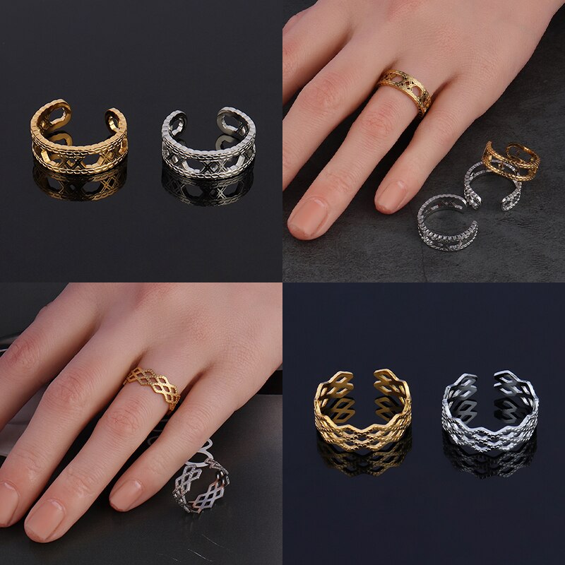 Euramerican Gold Ring Ringe frauen Ringe Edelstahl Ringe Frauen Offene Ringe Für Frauen Geometrie Ring Edelstahl Schmuck Geschenke – Bild 3