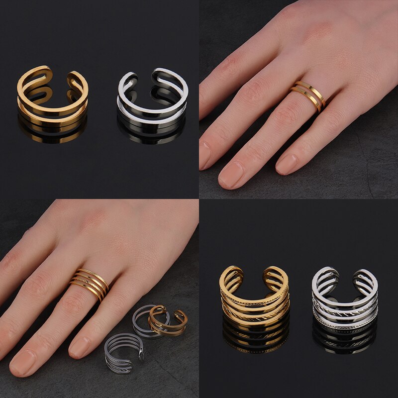Euramerican Gold Ring Ringe frauen Ringe Edelstahl Ringe Frauen Offene Ringe Für Frauen Geometrie Ring Edelstahl Schmuck Geschenke – Bild 5