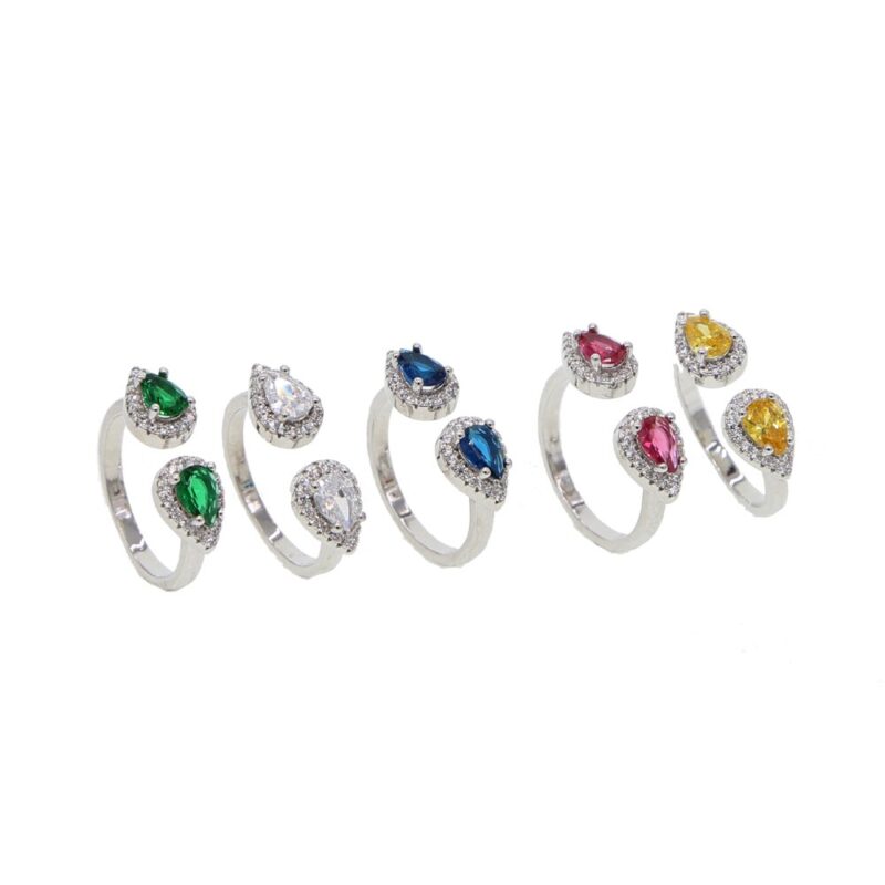 Finger Band Schmuck silber farbe bunte birthstone Ringe mit 3A Zirkonia Kristall Tear Drop Stein Ringe für Frauen – Bild 3