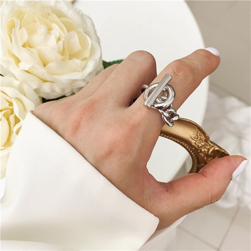 GHIDBK Höhlte Dick Chunky Erklärung Ketten Ringe für Frauen Minimalistischen Einzigartige Design OT Ring Street Style Ins Ring Großhandel – Bild 3