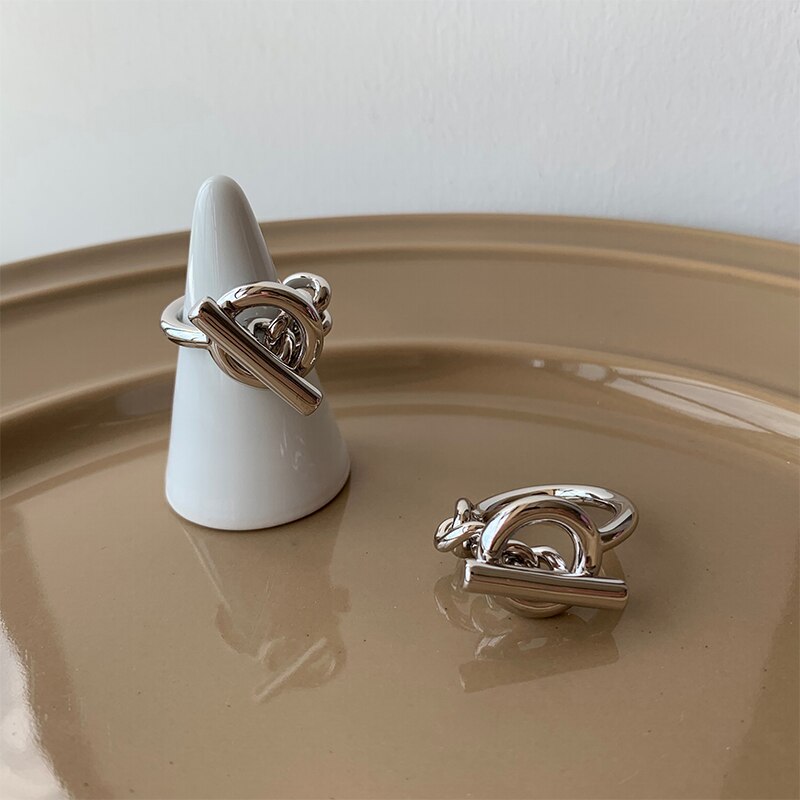 GHIDBK Höhlte Dick Chunky Erklärung Ketten Ringe für Frauen Minimalistischen Einzigartige Design OT Ring Street Style Ins Ring Großhandel – Bild 5