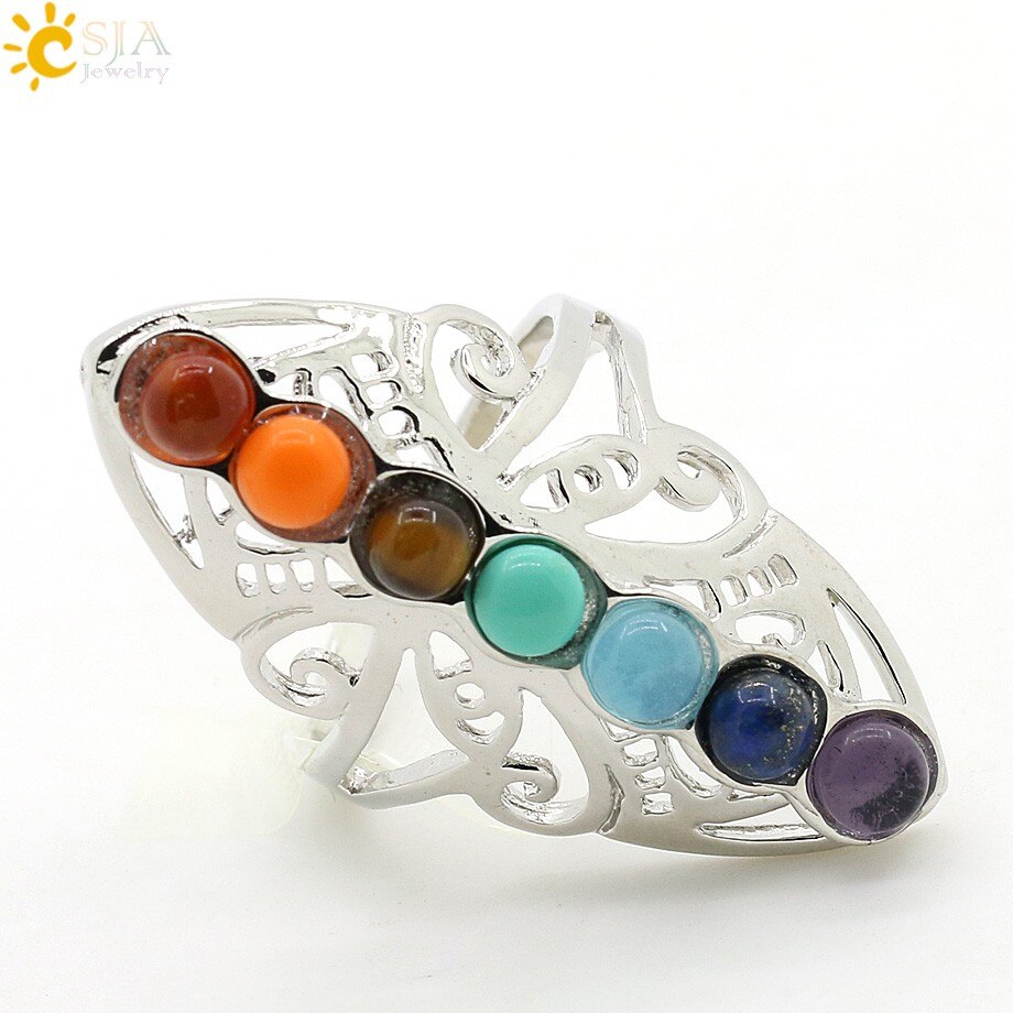 Reiki Chakra Stone Beads Women Finger Rings Jewelry