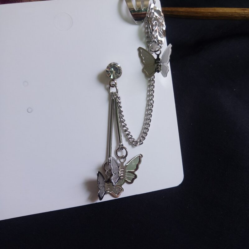 Mode Explosion Mädchen Herz Kalten Wind Kühle Handsome Super Fee Schmetterling Kette Ohrringe Ohr Knochen Clip Integrierte Ohr Schmuck – Bild 3