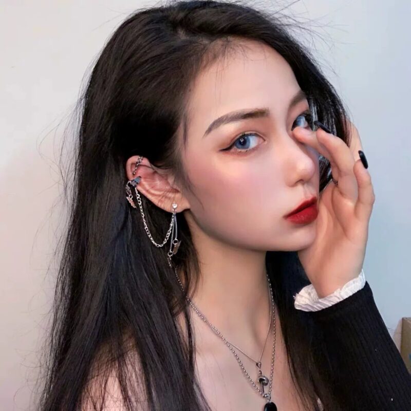Mode Explosion Mädchen Herz Kalten Wind Kühle Handsome Super Fee Schmetterling Kette Ohrringe Ohr Knochen Clip Integrierte Ohr Schmuck – Bild 4