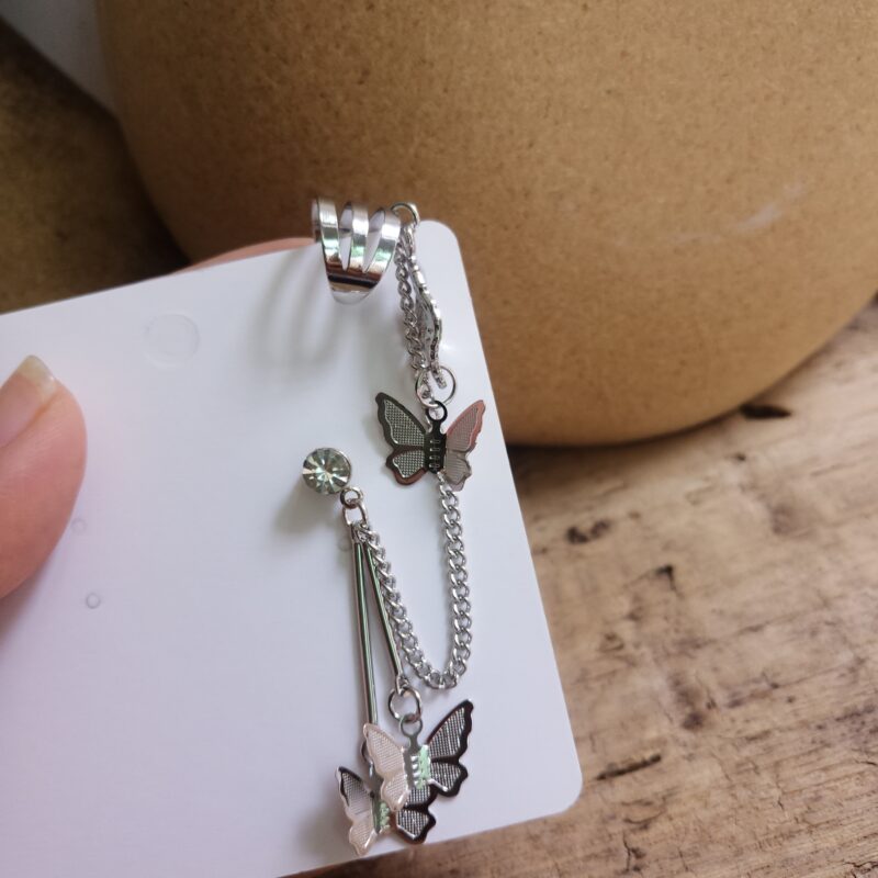 Mode Explosion Mädchen Herz Kalten Wind Kühle Handsome Super Fee Schmetterling Kette Ohrringe Ohr Knochen Clip Integrierte Ohr Schmuck – Bild 5