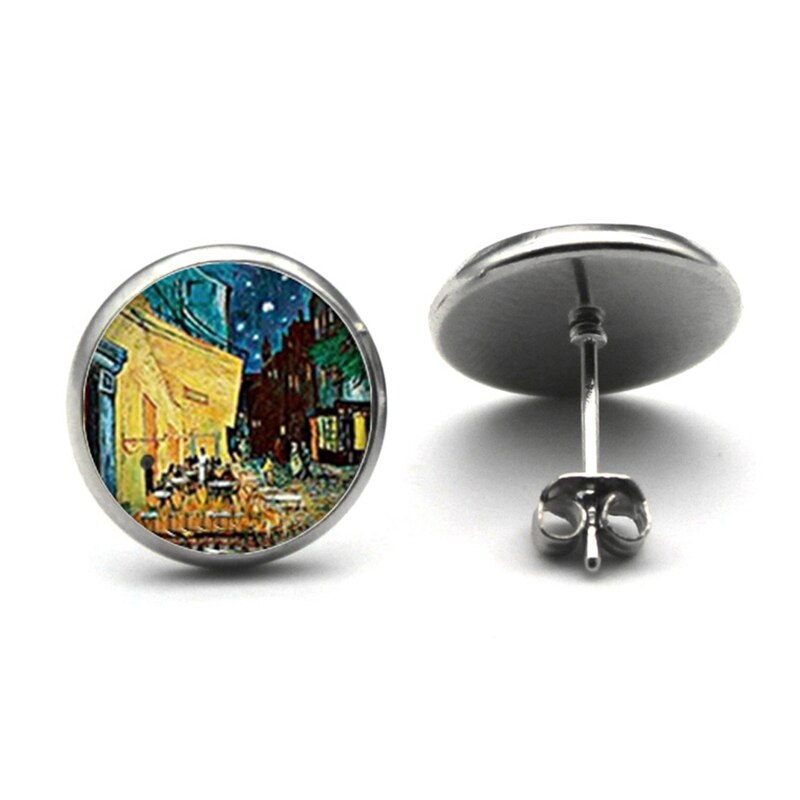 Mode Van Gogh Malerei Stud Ohrringe kunst Die Starry Nacht Ohr Studs Van Gogh Sonnenblumen Runde Schmuck Glas Dome Ohrringe – Bild 6
